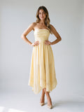 Butter Stretch Knit A-Line Straight Neck Back Zip Asymmetrical Evening Dress