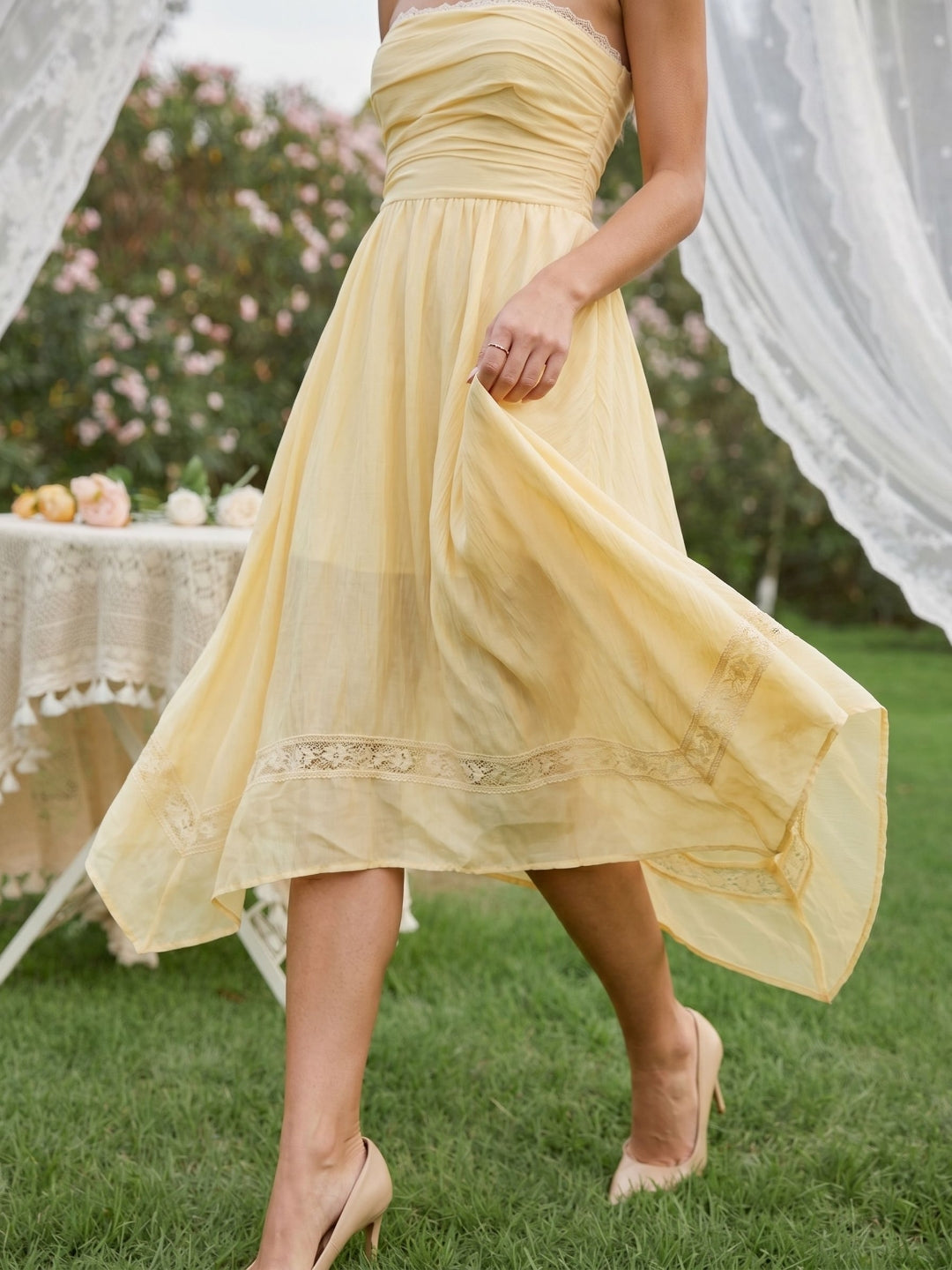 Butter Stretch Knit A-Line Straight Neck Back Zip Asymmetrical Evening Dress