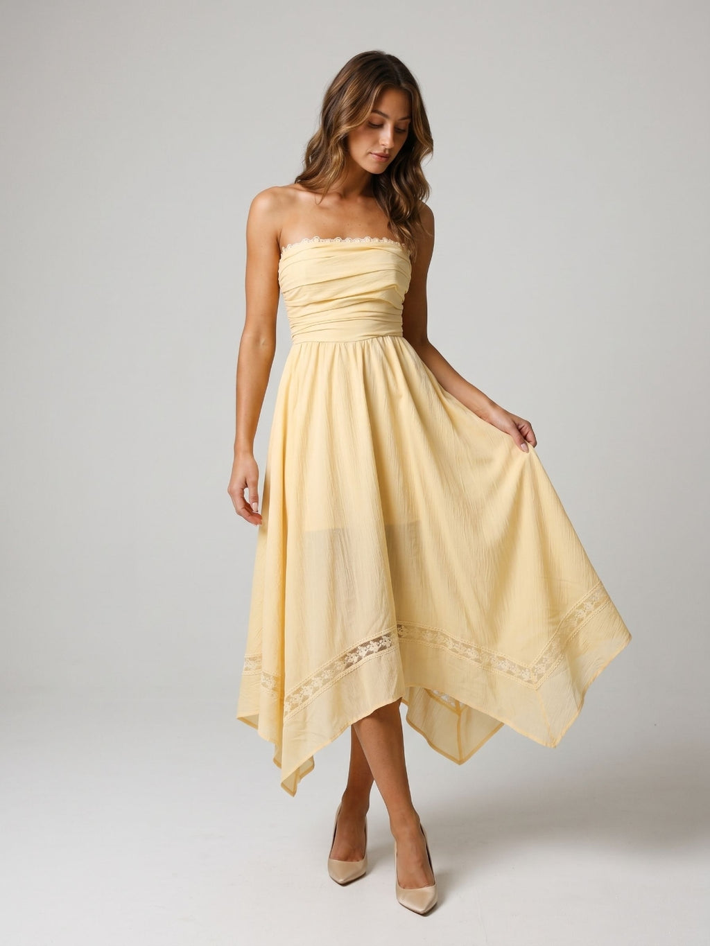 Butter Stretch Knit A-Line Straight Neck Back Zip Asymmetrical Evening Dress