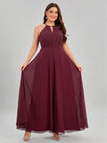 Sweet & Flowy Cabernet Chiffon A-Line Halter neckline Ankle-Length Plus Size Bridesmaid Dress