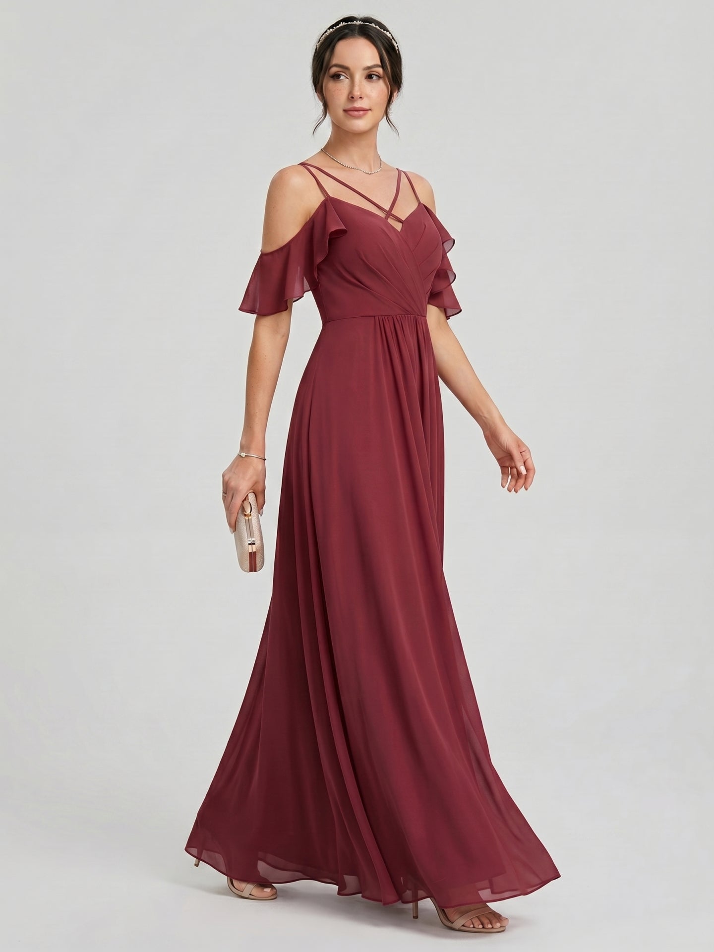 Coquette Cabernet Chiffon A-Line Sweetheart Back Zip Ankle-Length Bridesmaid Dress