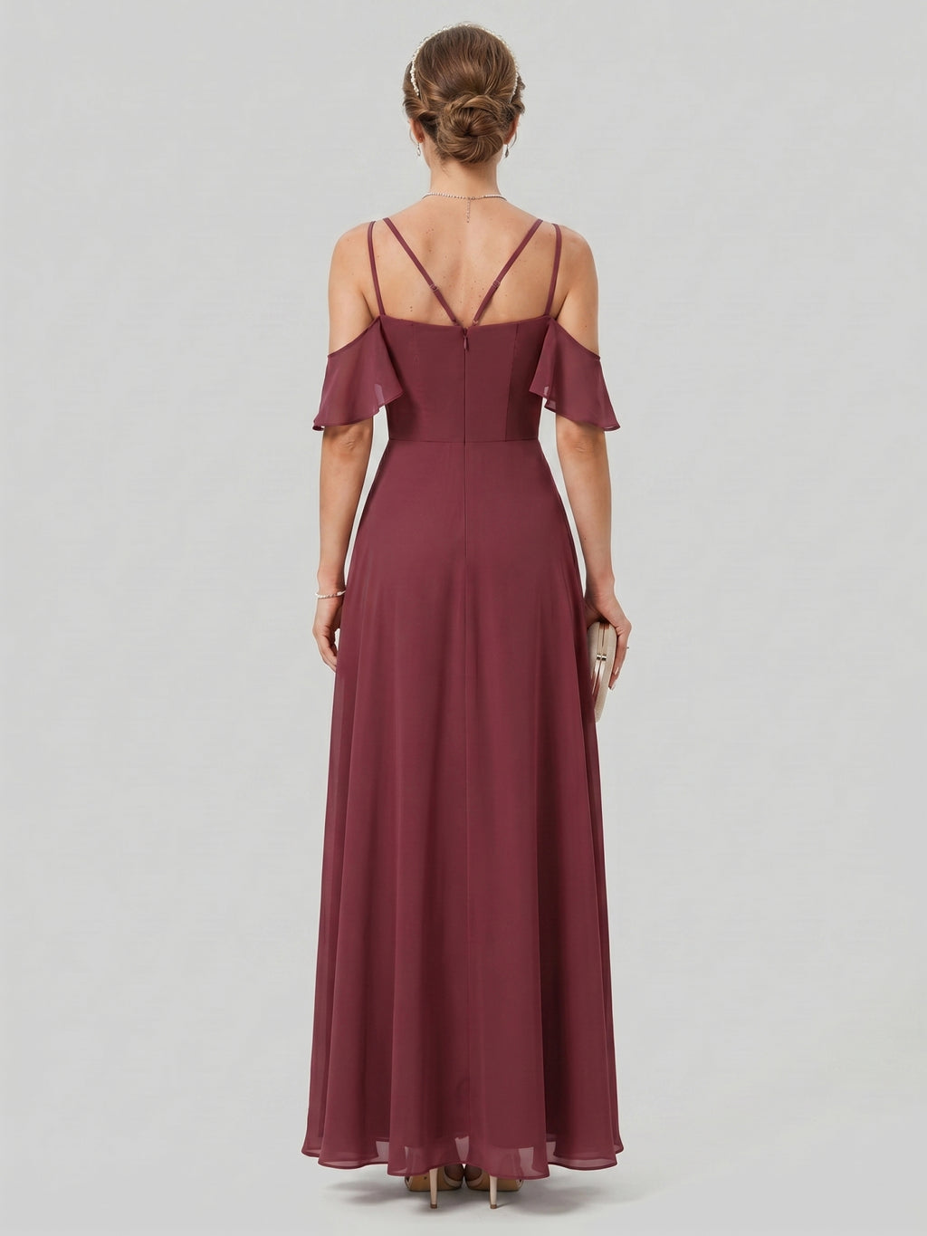 Coquette Cabernet Chiffon A-Line Sweetheart Back Zip Ankle-Length Bridesmaid Dress