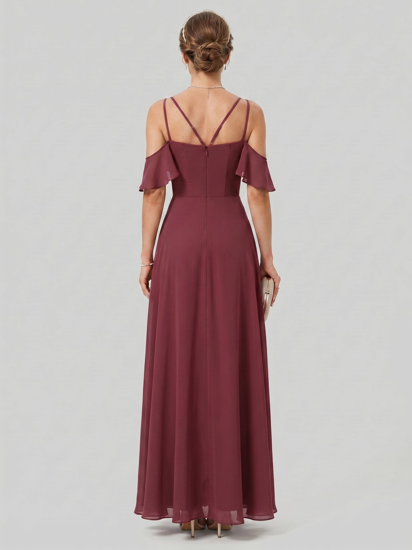 Coquette Cabernet Chiffon A-Line Sweetheart Back Zip Ankle-Length Bridesmaid Dress