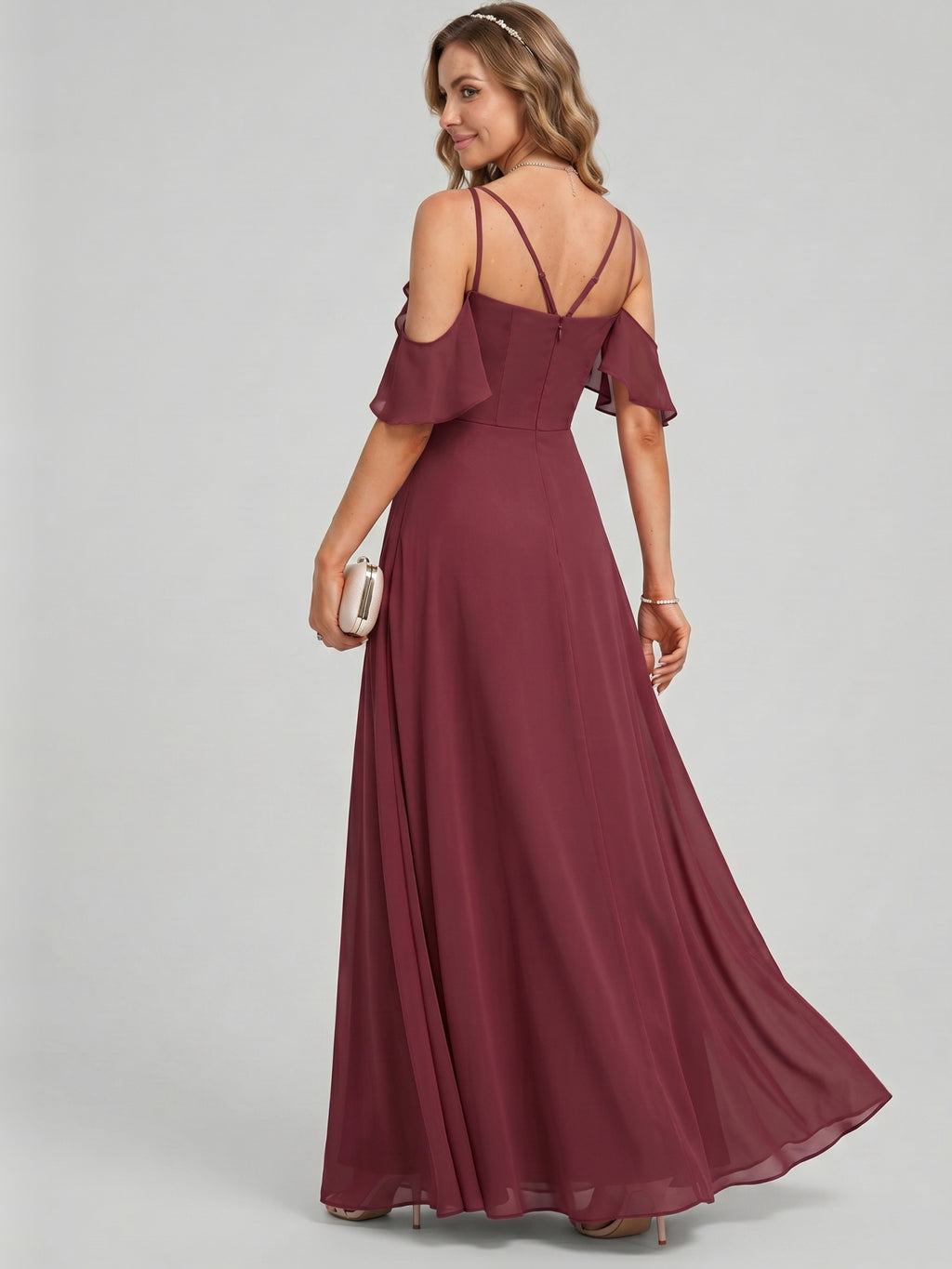 Coquette Cabernet Chiffon A-Line Sweetheart Back Zip Ankle-Length Bridesmaid Dress
