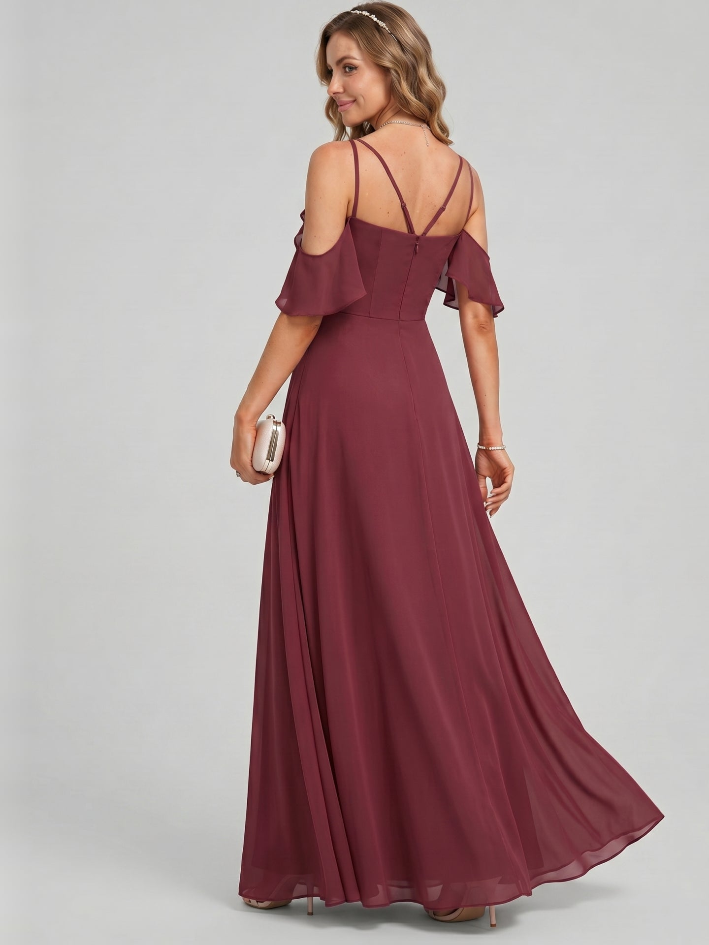 Coquette Cabernet Chiffon A-Line Sweetheart Back Zip Ankle-Length Bridesmaid Dress