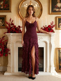 Cabernet Chiffon Sheath V-Neck Back Zip Asymmetrical Evening Party Dress