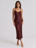 Cabernet Satin Sheath Scoop Neck Backless Ankle-Length Formal Dress