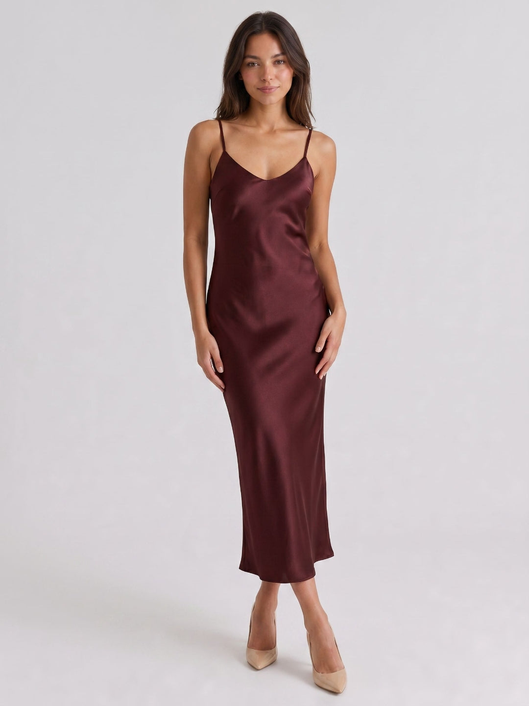 Cabernet Satin Sheath Scoop Neck Backless Ankle-Length Formal Dress