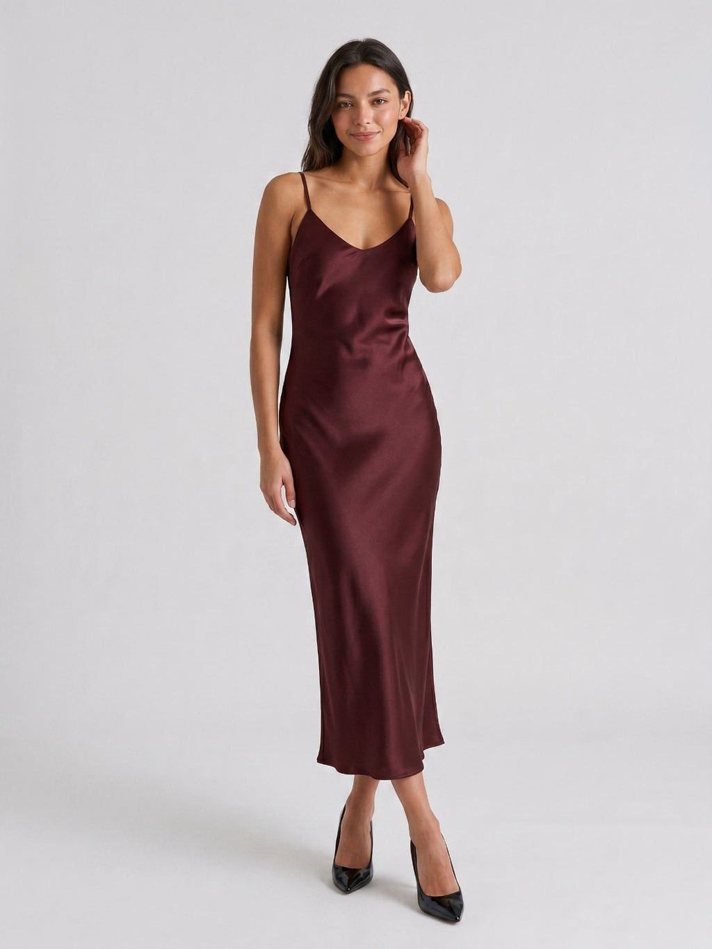 Cabernet Satin Sheath Scoop Neck Backless Ankle-Length Formal Dress