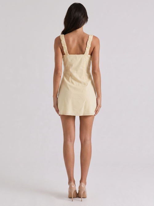 Champagne Chiffon A-Line Square Neck Backless Short Dress with Pleating