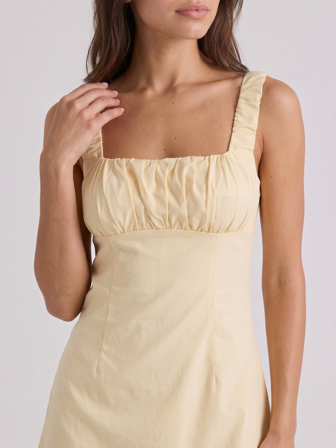 Champagne Chiffon A-Line Square Neck Backless Short Dress with Pleating