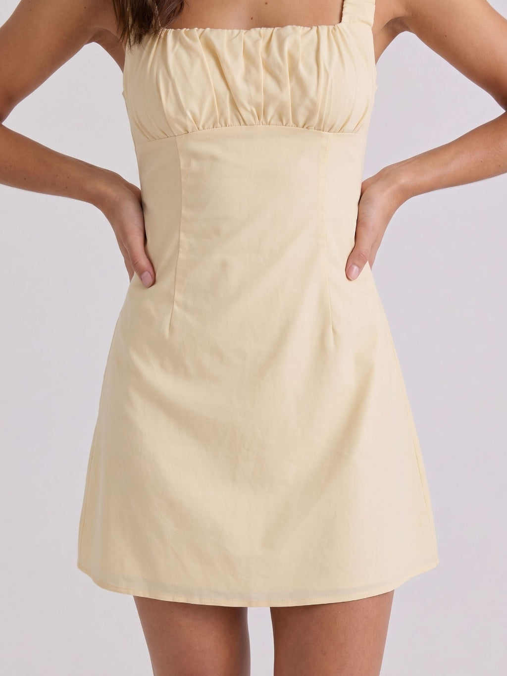 Champagne Chiffon A-Line Square Neck Backless Short Dress with Pleating