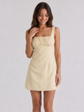 Champagne Chiffon A-Line Square Neck Backless Short Dress with Pleating