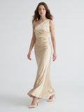 Champagne Satin A-Line One Shoulder Side Zip Ankle-Length Bridesmaid Dress