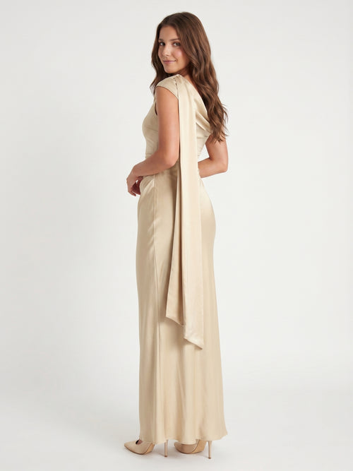 Champagne Satin A-Line One Shoulder Side Zip Floor-Length Bridesmaid Dress