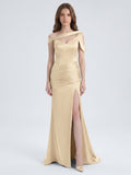 Champagne Satin Floor-Length Mermaid Bridesmaid Dress V-Neck Back Zipper