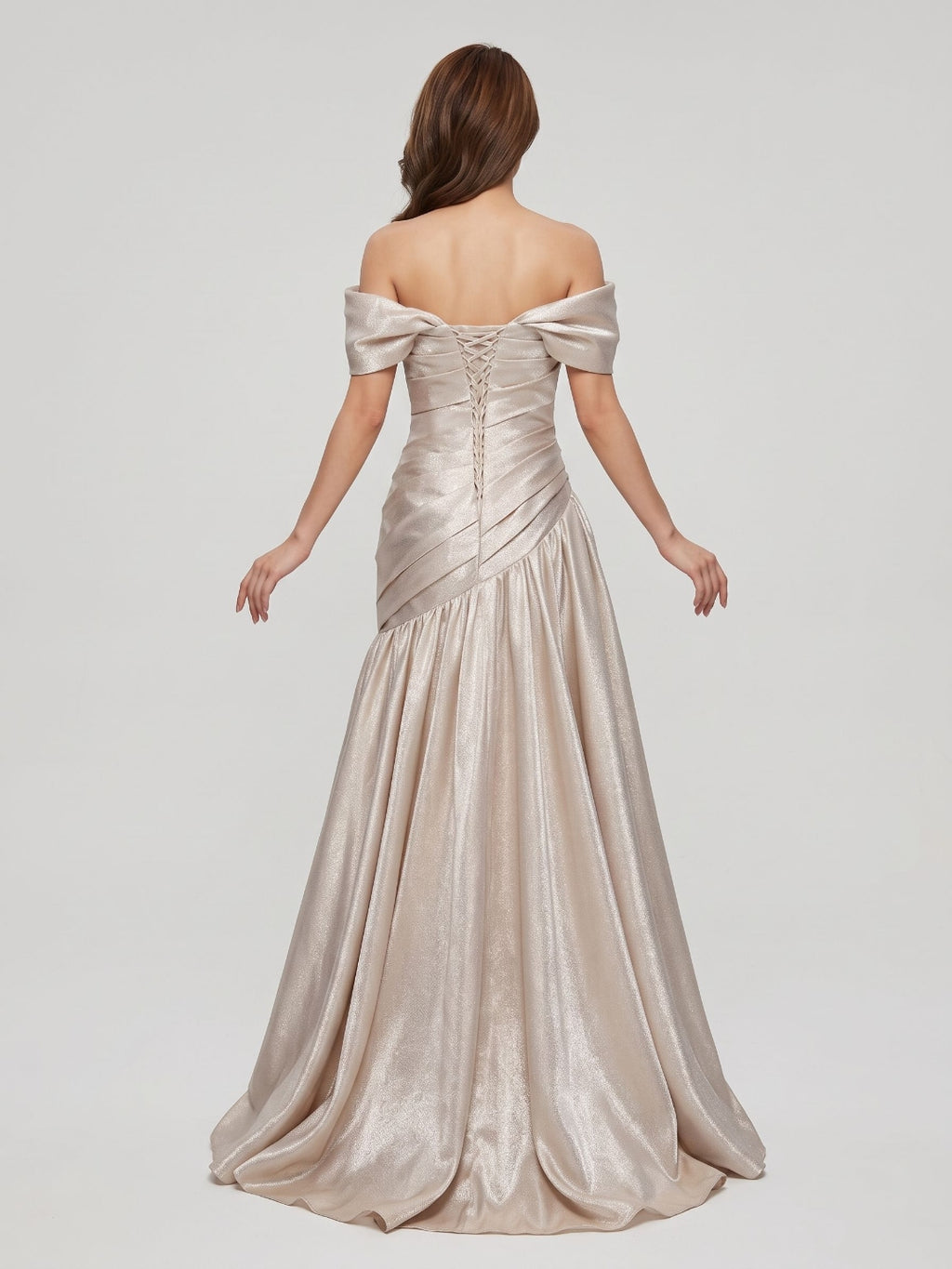 Champagne Satin Mermaid Off-the-Shoulder Lace-up Floor-Length Dress