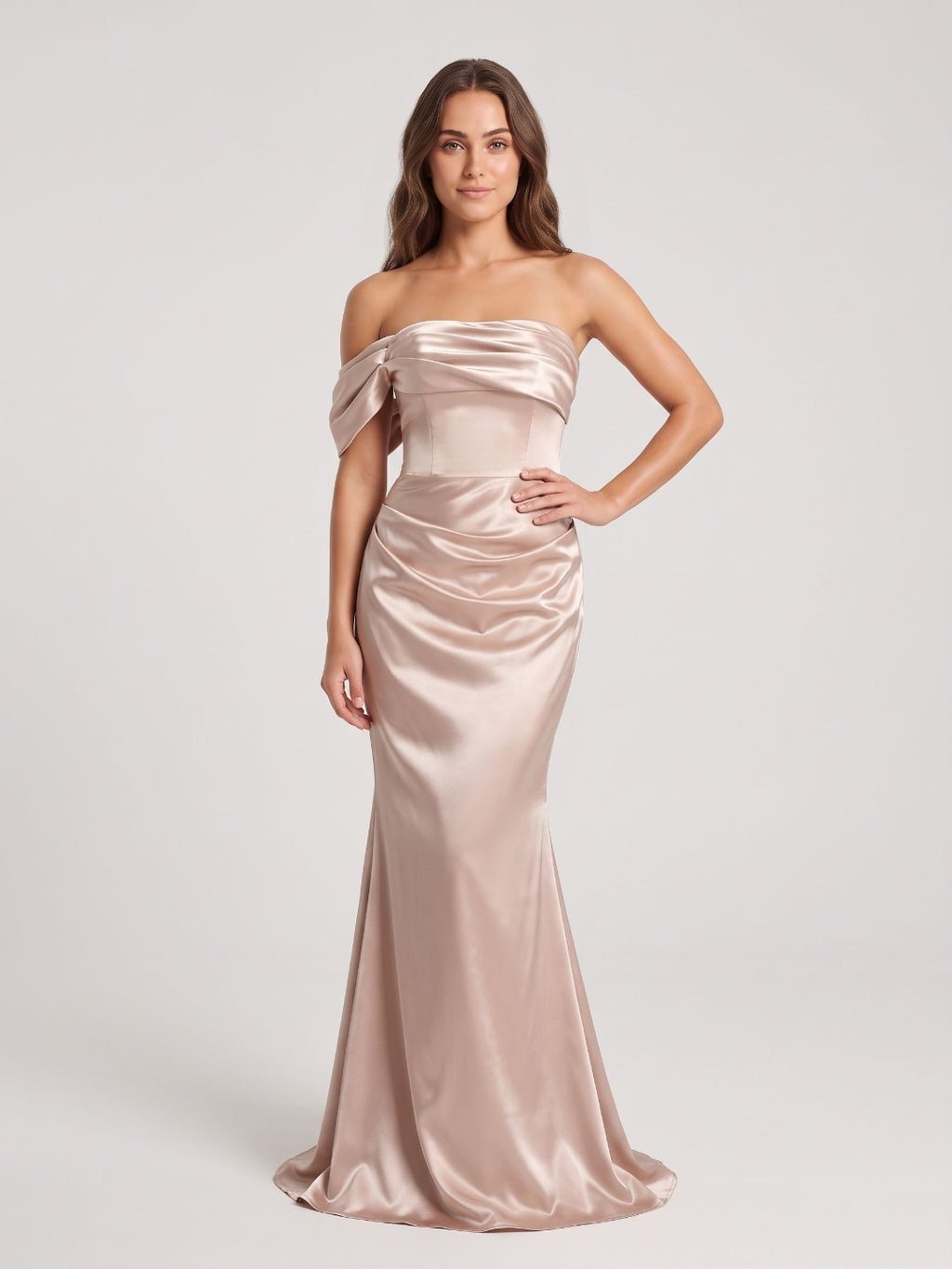 Champagne Satin Mermaid Off-the-Shoulder Lace-up Floor-Length Evening Dress