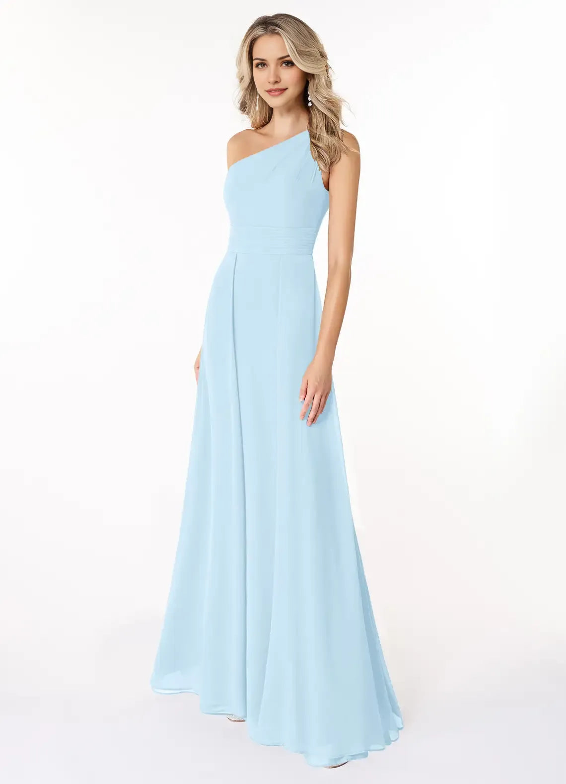 Charming A-Line Chiffon One Shoulder Sleeveless Open Back Floor Length Bridesmaid Dress