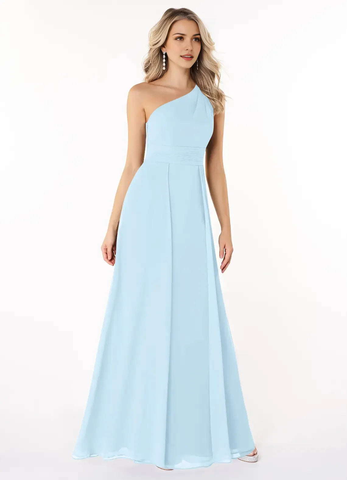 Charming A-Line Chiffon One Shoulder Sleeveless Open Back Floor Length Bridesmaid Dress
