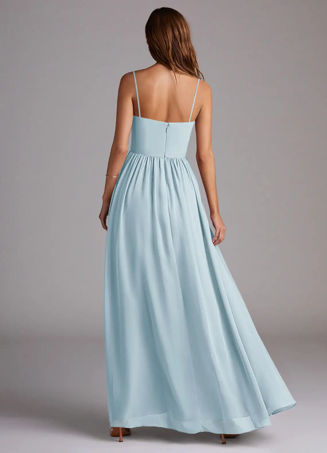 Charming A-Line Chiffon Square Neck Spaghetti Strap Zipper Back Floor Length Bridesmaid Dress
