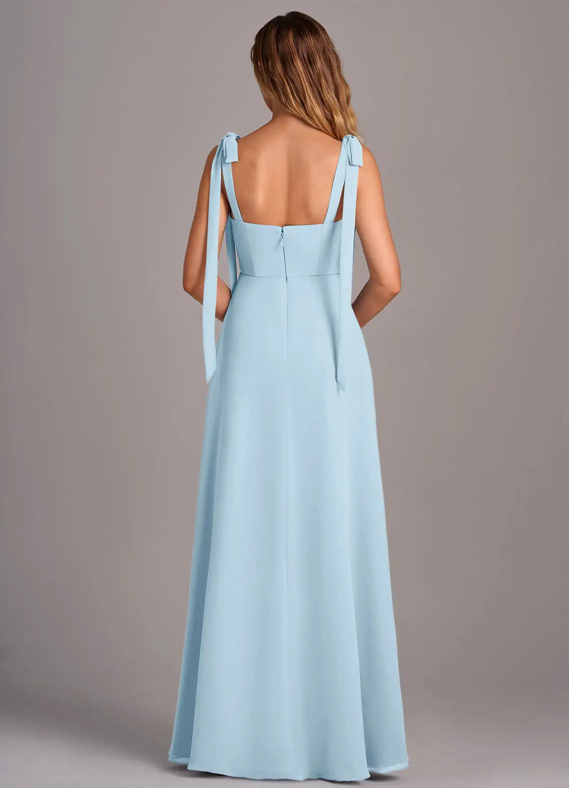 Charming A-Line Chiffon Square Neck Tie Strap Open Back Floor Length Bridesmaid Dress