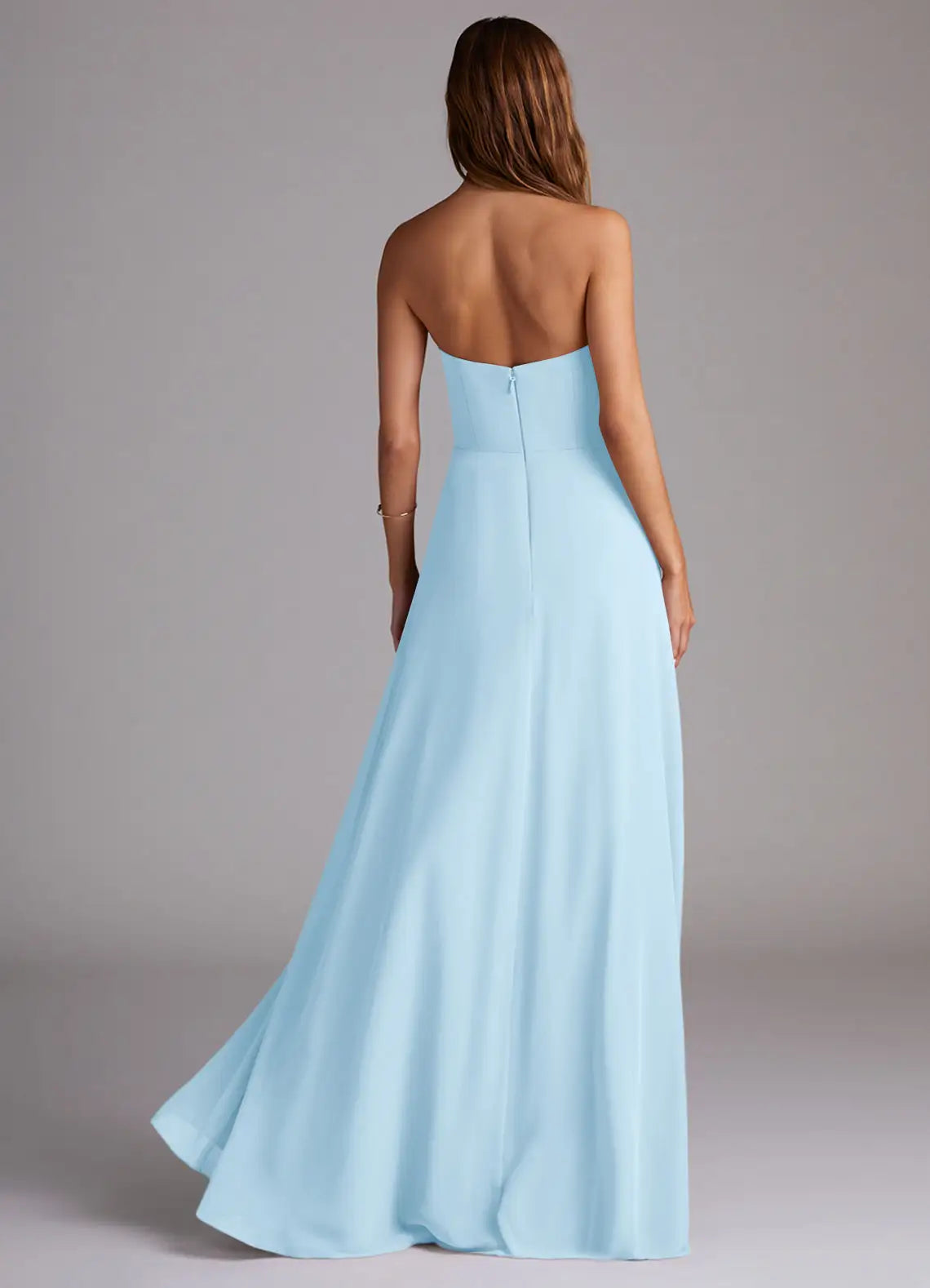 Charming A-Line Chiffon Strapless Sleeveless Open Back Floor-Length Bridesmaid Dress