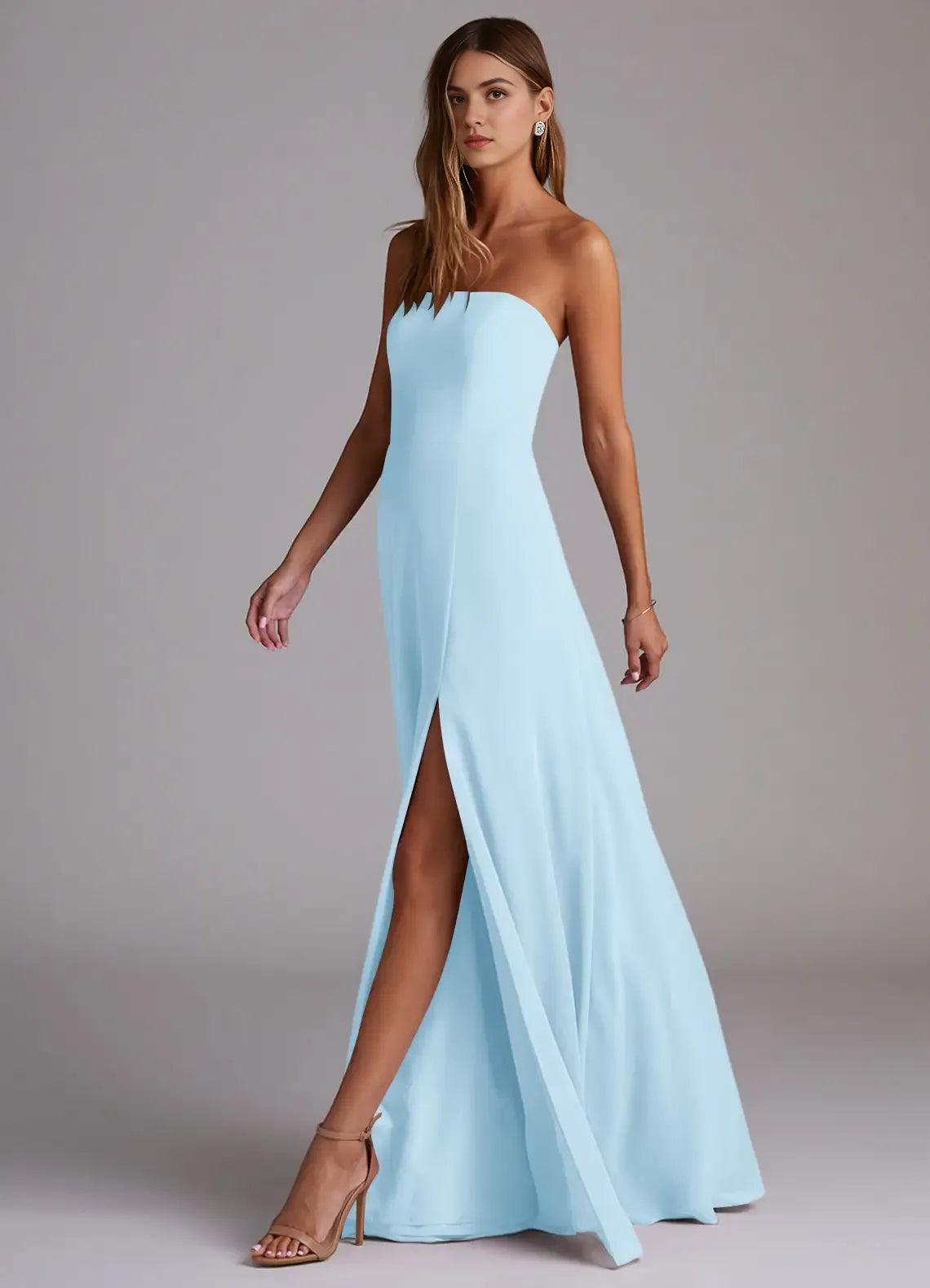 Charming A-Line Chiffon Strapless Sleeveless Open Back Floor-Length Bridesmaid Dress
