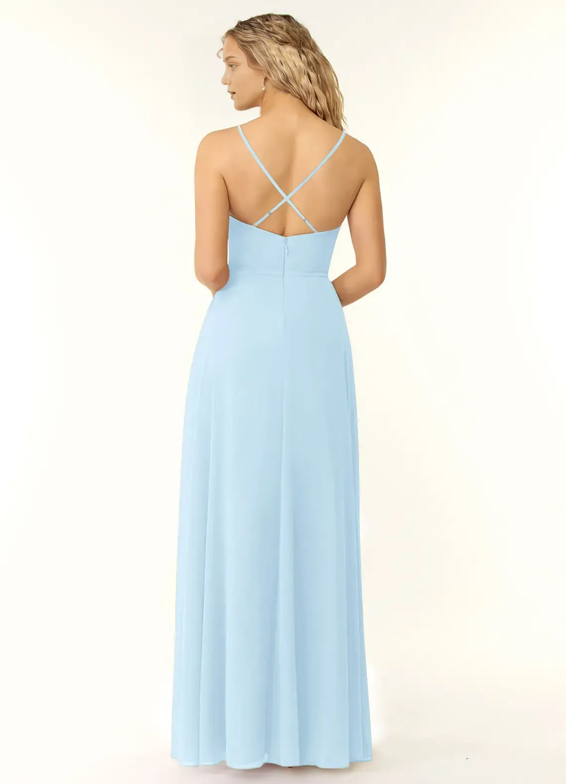 Charming A-Line Chiffon Sweetheart Spaghetti-Strap Cross-Back Floor-Length Bridesmaid Dress