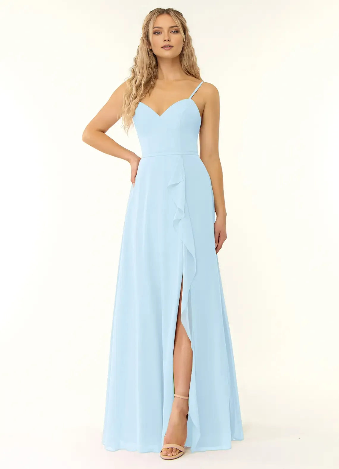 Charming A-Line Chiffon Sweetheart Spaghetti-Strap Cross-Back Floor-Length Bridesmaid Dress