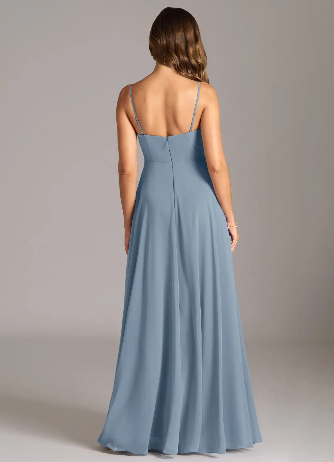 Charming A-Line Chiffon V-Neck Spaghetti-Strap Open-Back Floor-Length Bridesmaid Dress