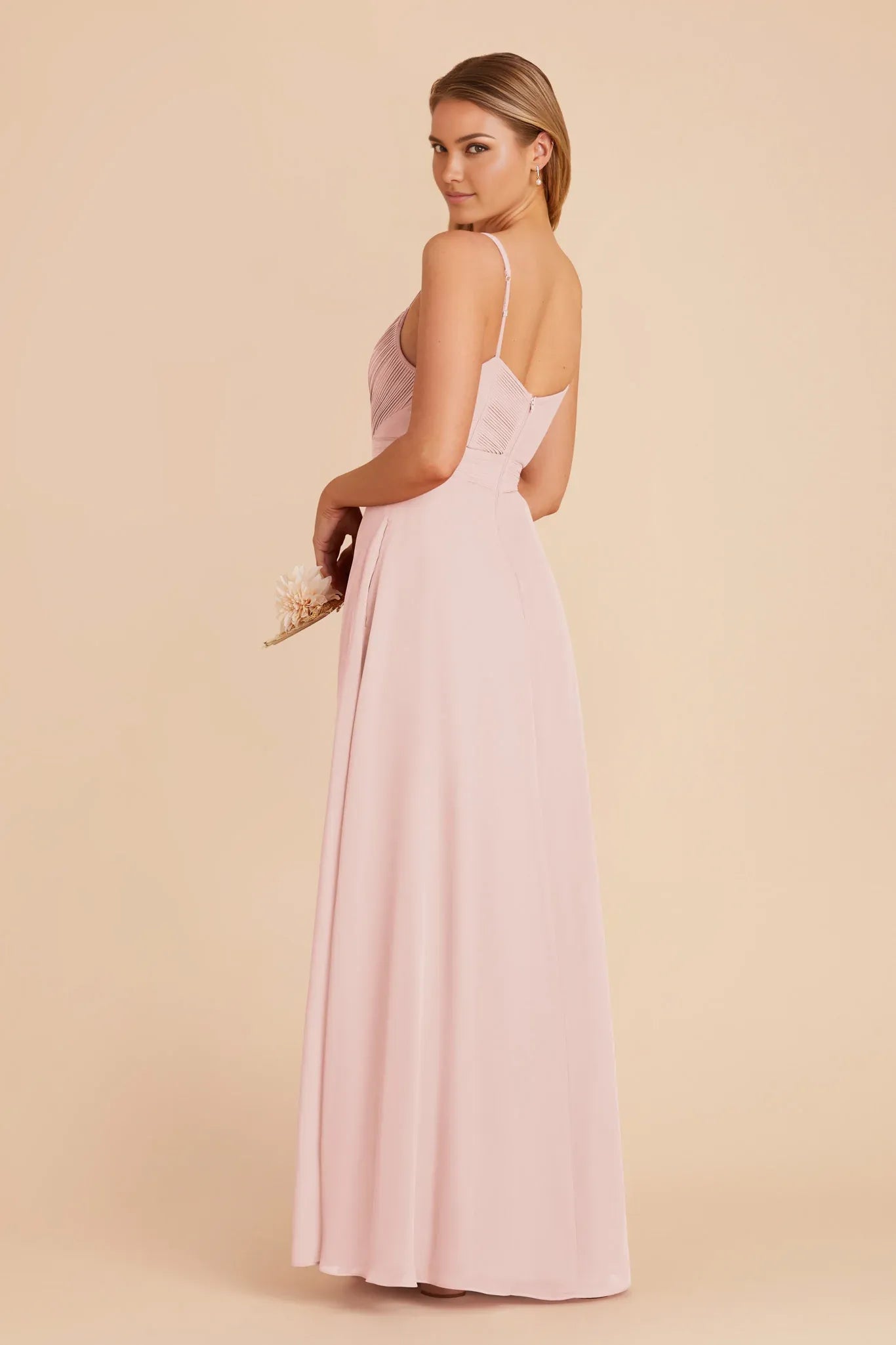 Charming A-Line Chiffon V Neck Spaghetti Strap Zipper Back Floor Length Bridesmaid Dress