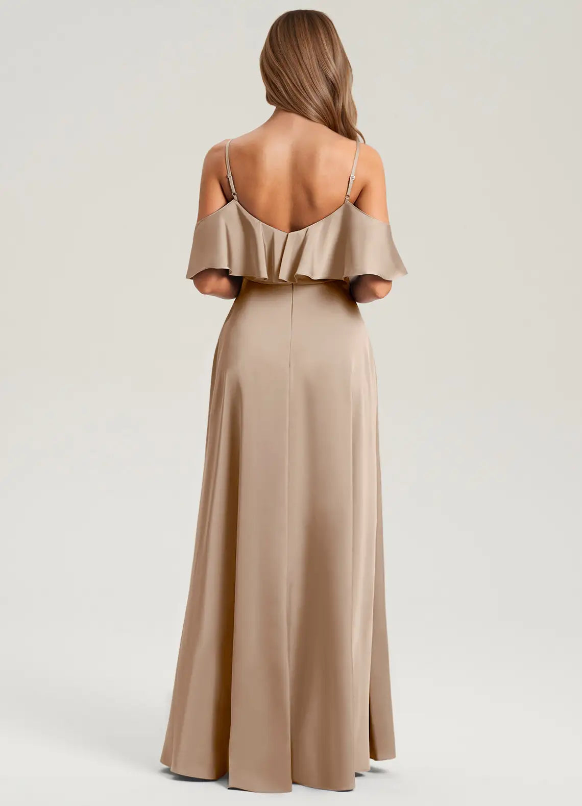 Charming A-Line Cold Shoulder Ruffle Sleeve V Back Floor Length Bridesmaid Dress