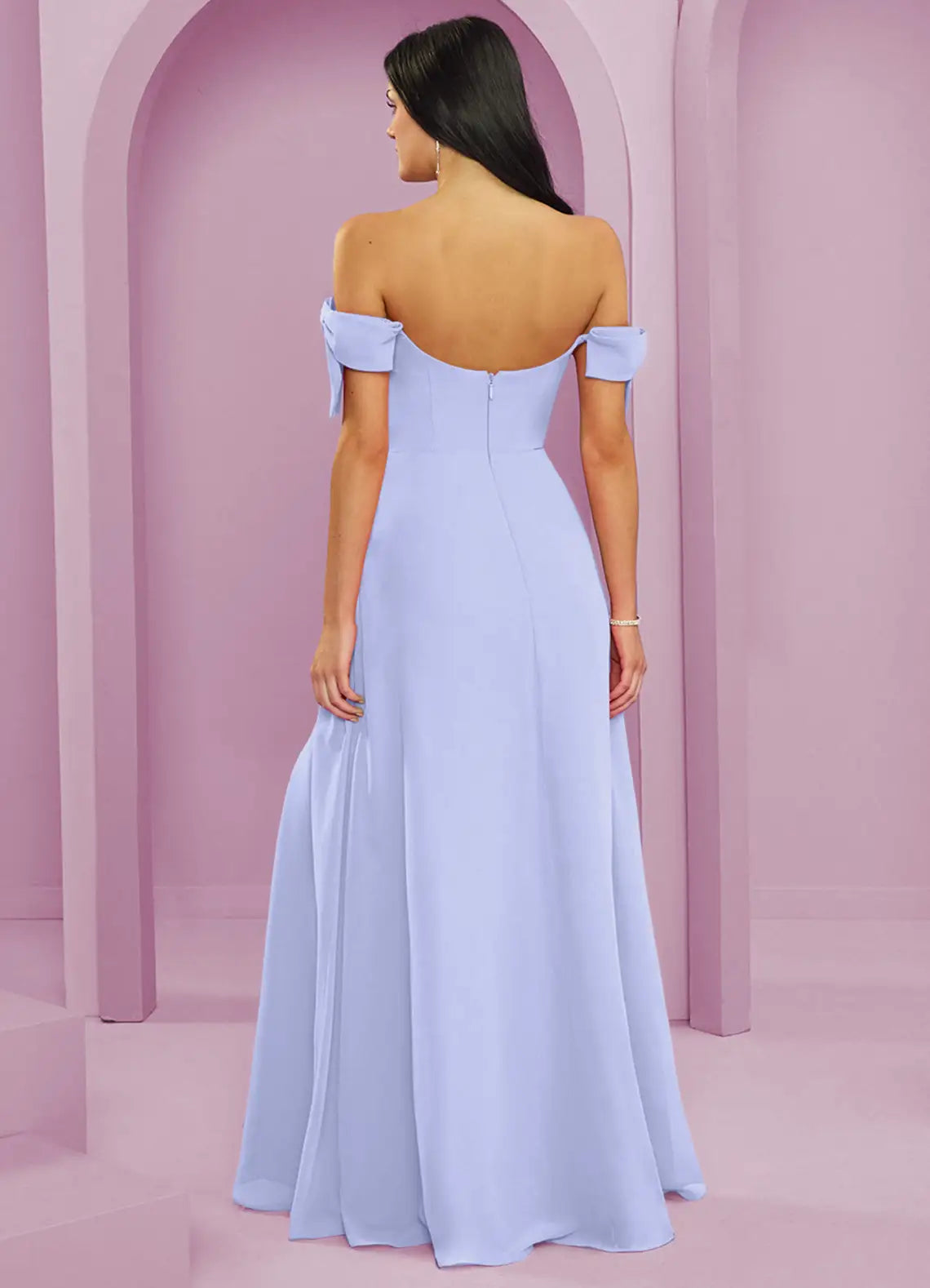 Charming A-Line Off the Shoulder Bow Sleeve Scoop Back Floor Length Bridesmaid Dress