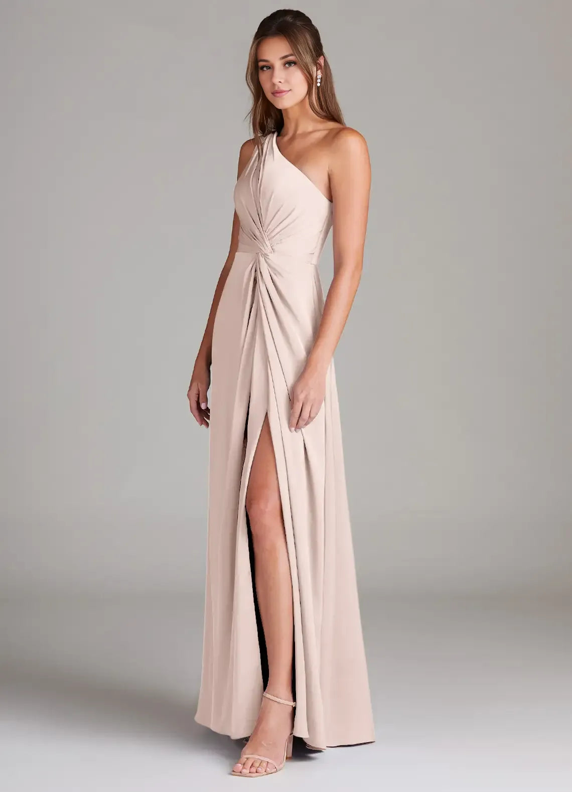 Charming A-Line Satin One Shoulder Sleeveless Zipper Back Floor Length Bridesmaid Dress