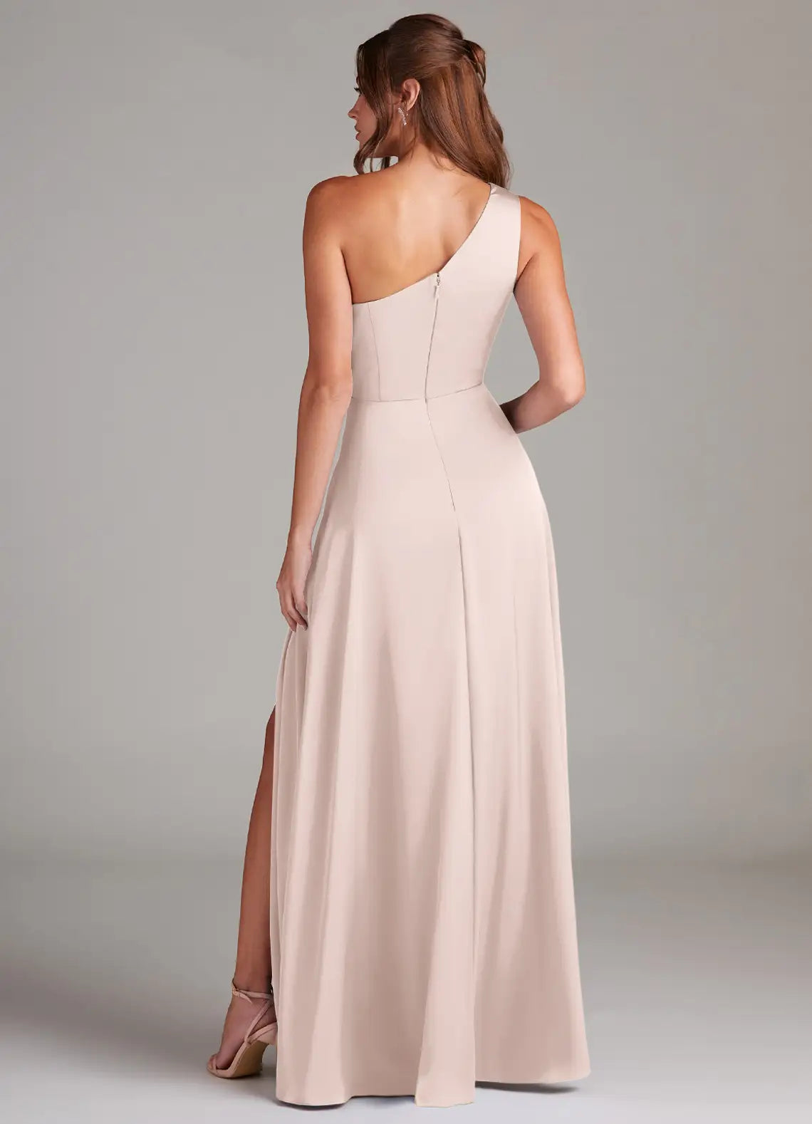 Charming A-Line Satin One Shoulder Sleeveless Zipper Back Floor Length Bridesmaid Dress