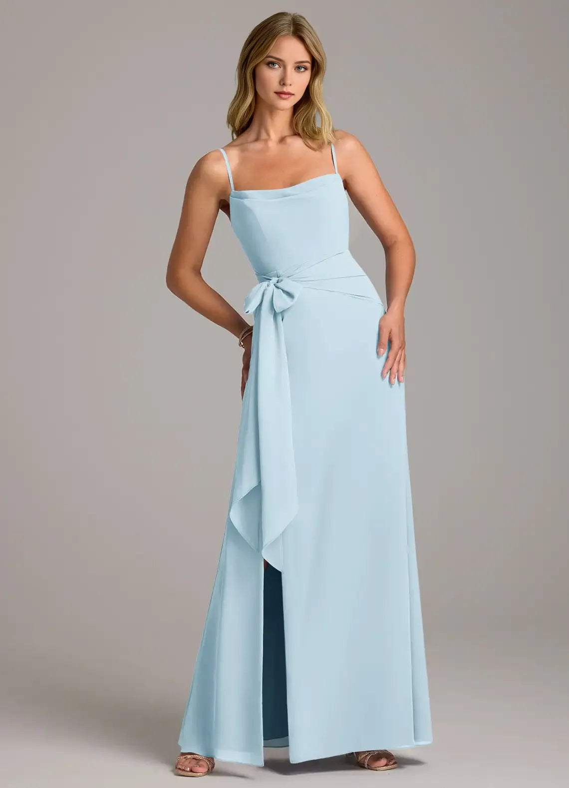 Charming A-Line Square Neck Sleeveless Bow Back Floor Length Bridesmaid Dress
