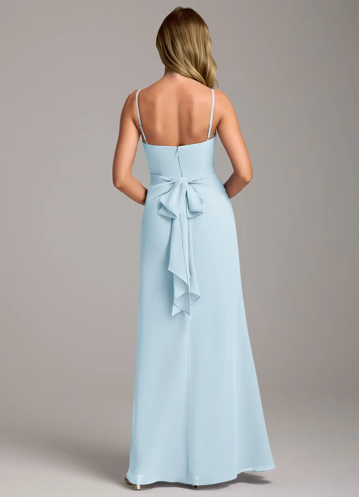 Charming A-Line Square Neck Sleeveless Bow Back Floor Length Bridesmaid Dress