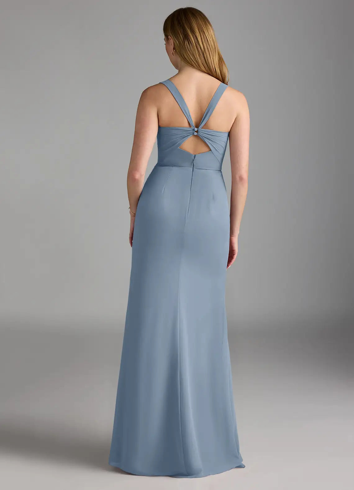 Charming Sheath Chiffon Square Neck Sleeveless Cross Back Floor Length Bridesmaid Dress