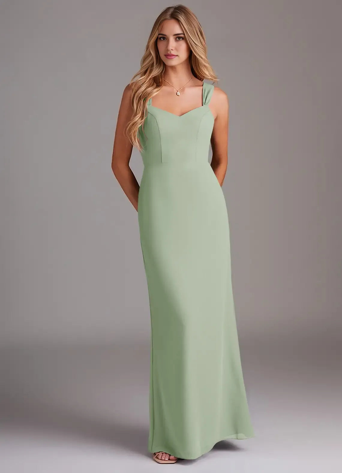 Charming Sheath Chiffon Sweetheart Spaghetti Strap Square Back Floor Length Bridesmaid Dress