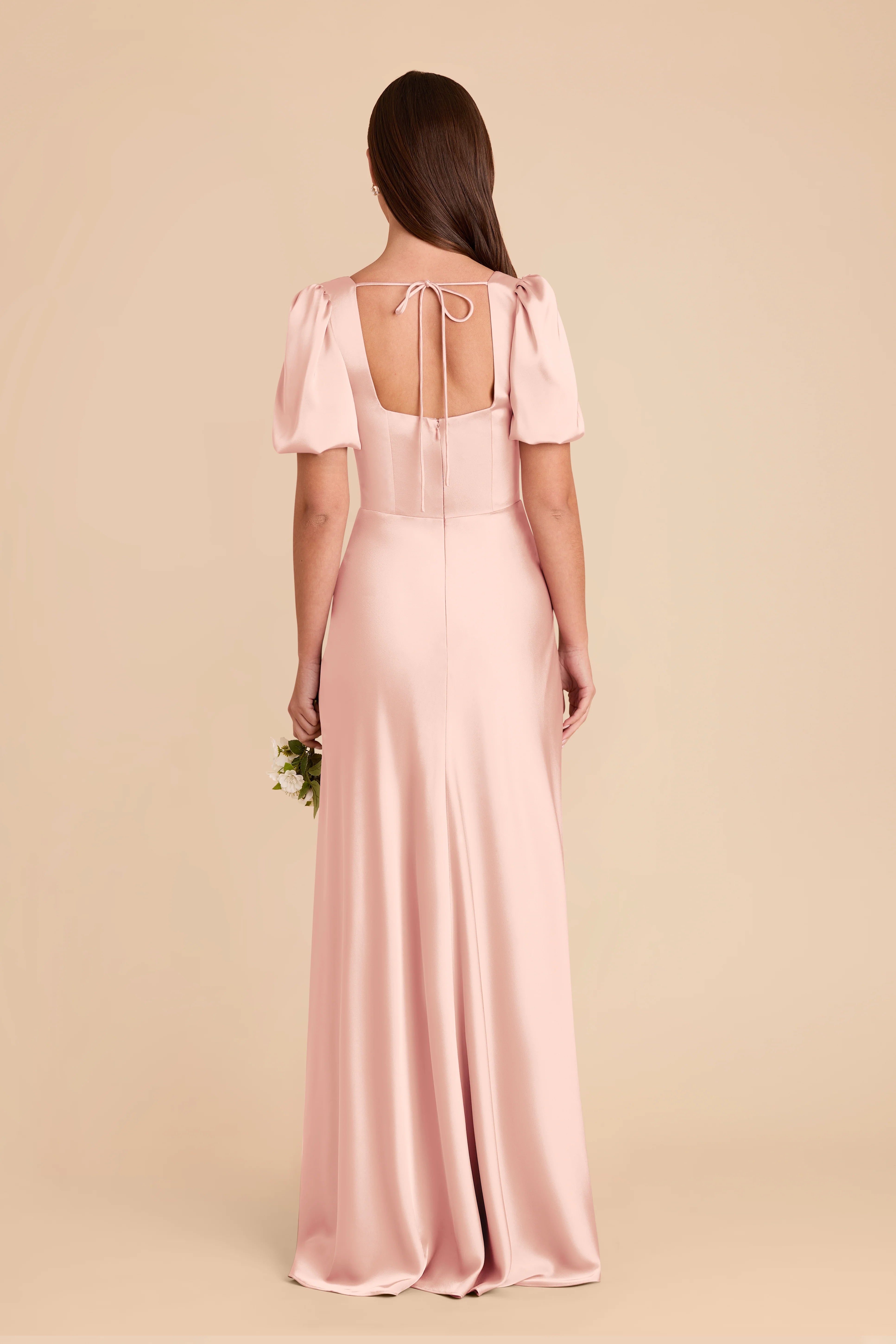 Charming Sheath Satin Square Neck Puff Sleeve Zipper Back Floor Length Bridesmaid Dress