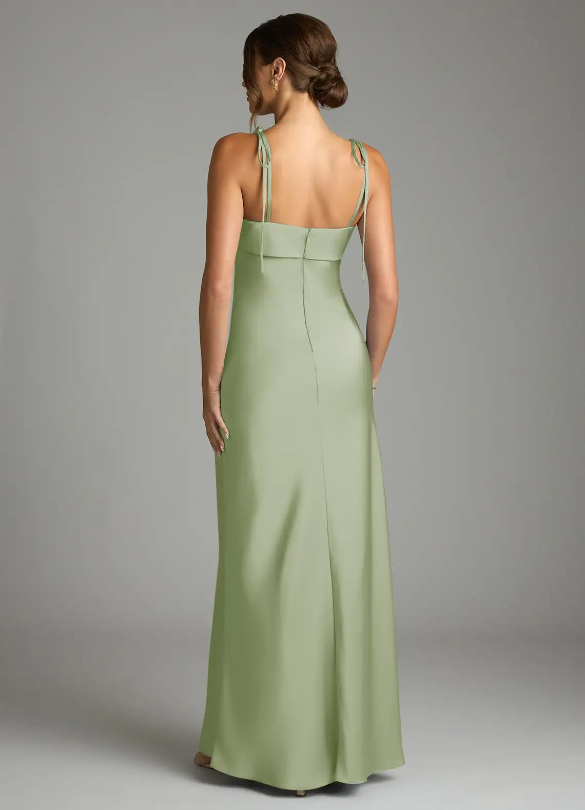 Charming Sheath Satin Square Neck Spaghetti Strap Open Back Floor Length Bridesmaid Dress