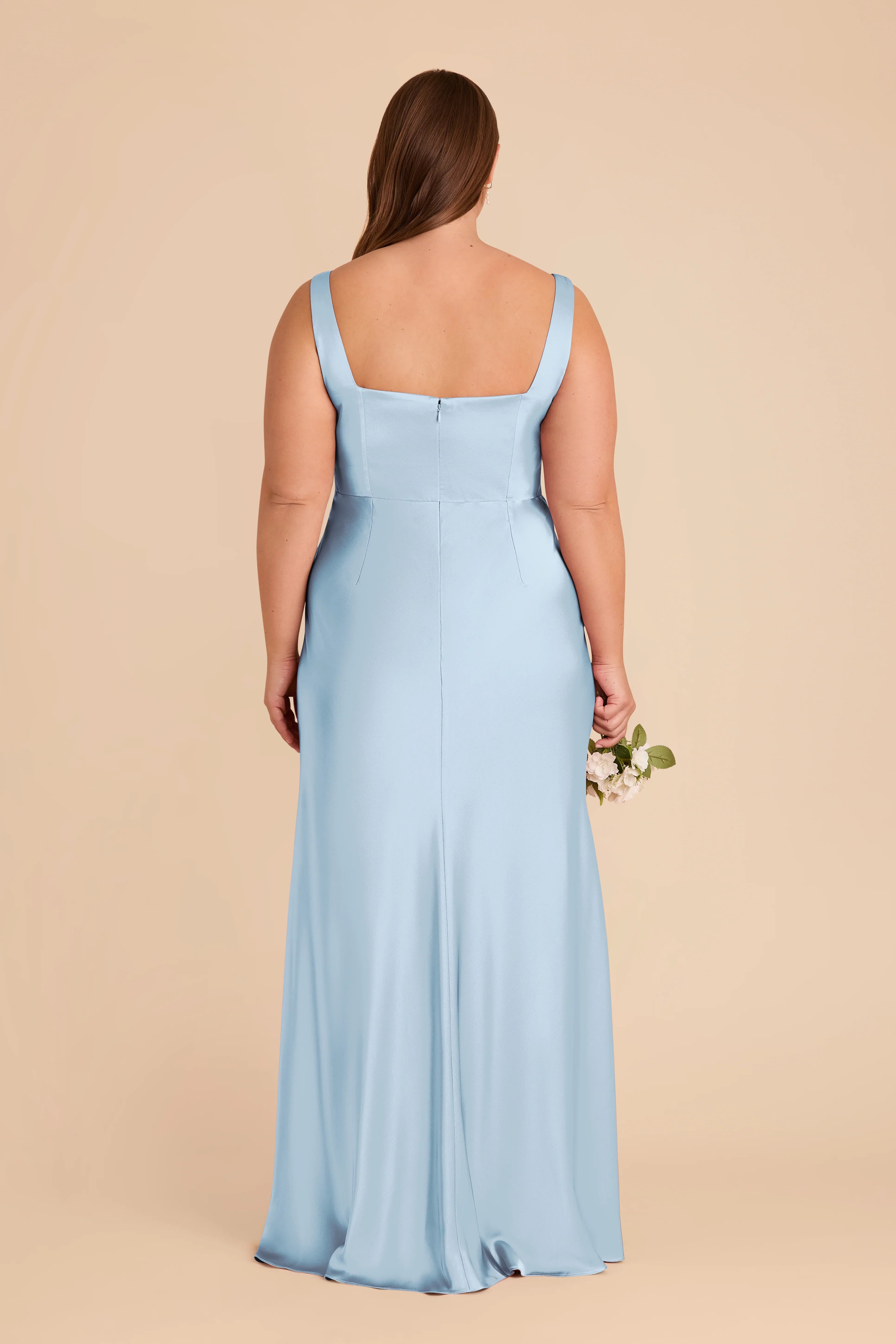 Charming Sky Blue Square Neck Satin Bow-Strap Floor-Length Bridesmaid Dress