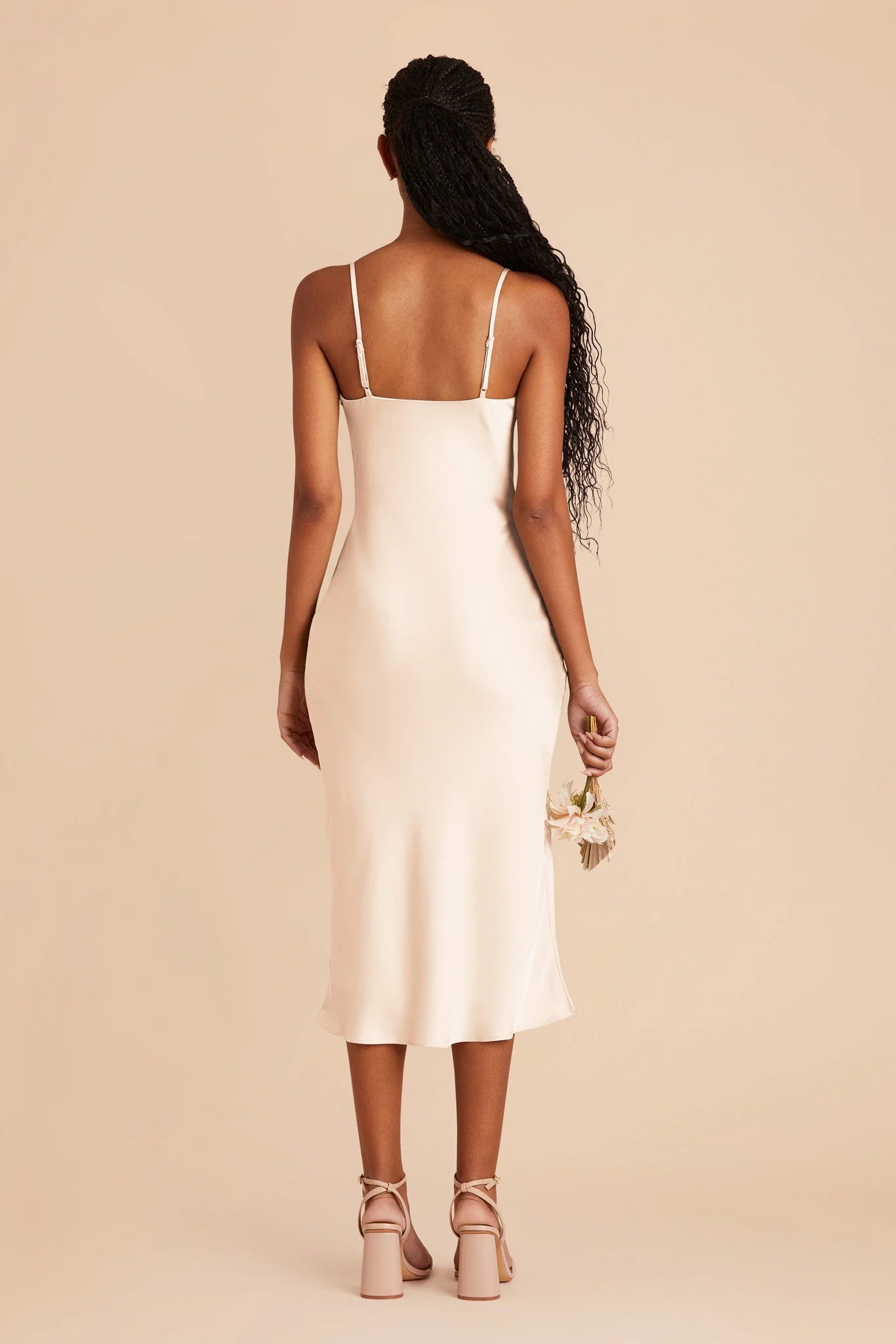 Cheap Sheath/Column Cowl Neck Sleeveless Satin Midi Bridesmaid Dress