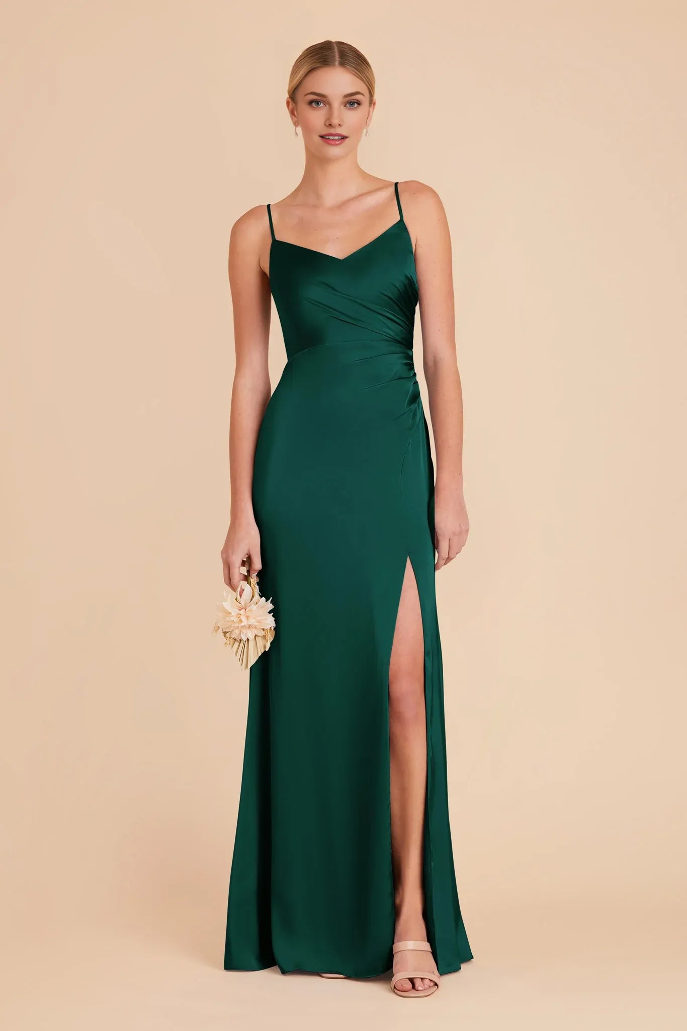 Cheap Sheath/Column V Neck Sleeveless Satin Pleated Maxi Bridesmaid Dress