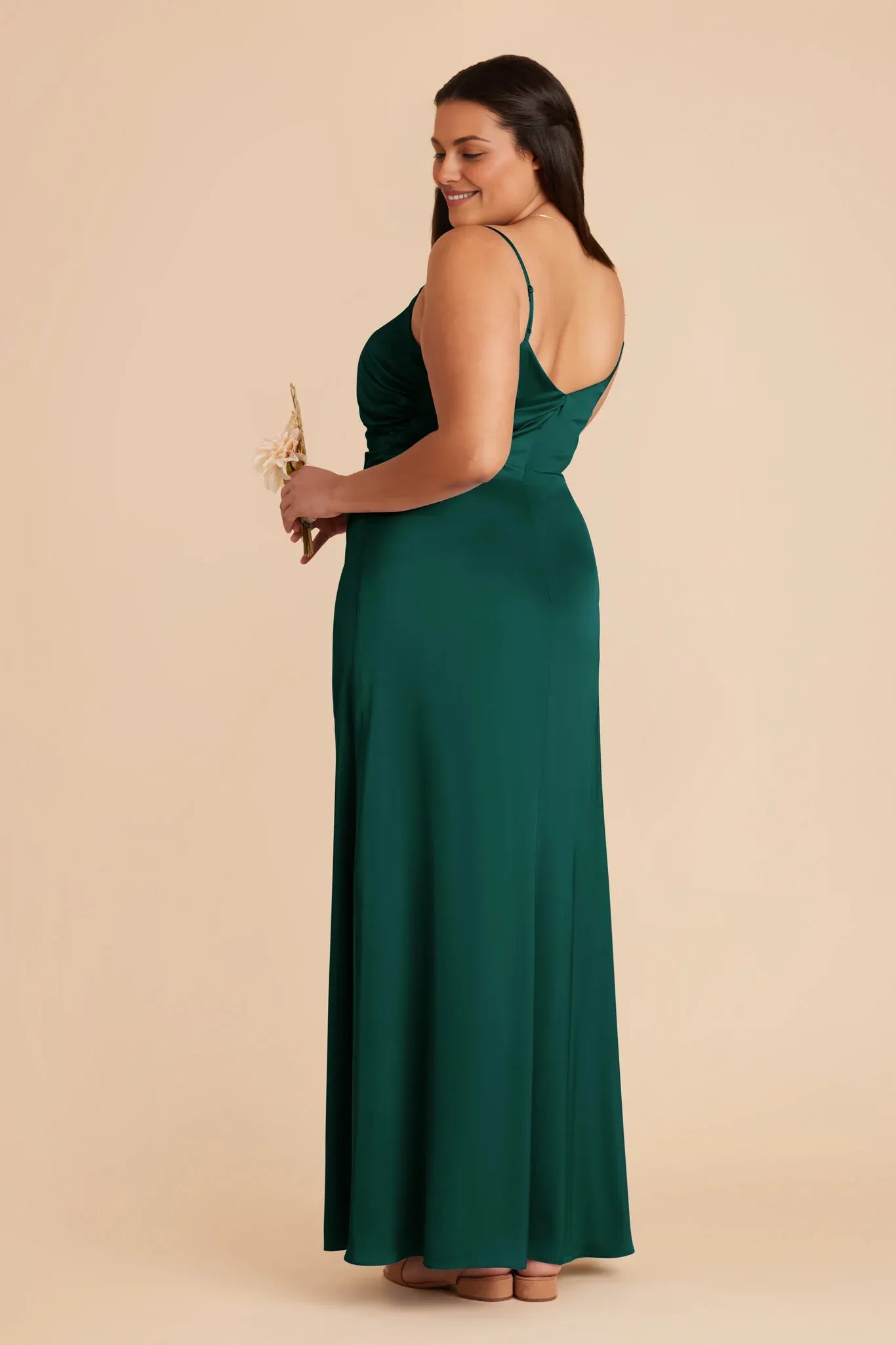 Cheap Sheath/Column V Neck Sleeveless Satin Pleated Maxi Bridesmaid Dress