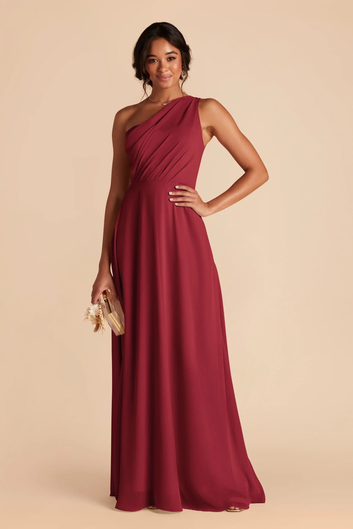 Chic A-Line Chiffon One Shoulder Sleeveless Open Back Floor Length Bridesmaid Dress