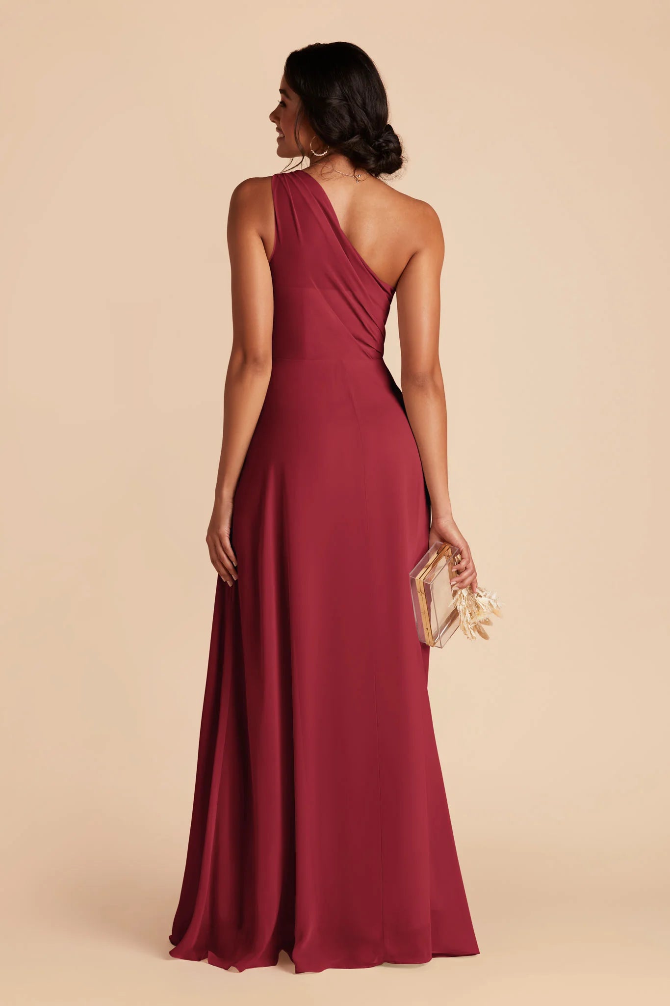 Chic A-Line Chiffon One Shoulder Sleeveless Open Back Floor Length Bridesmaid Dress