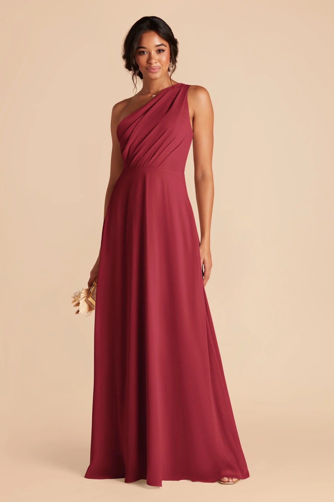 Chic A-Line Chiffon One Shoulder Sleeveless Open Back Floor Length Bridesmaid Dress