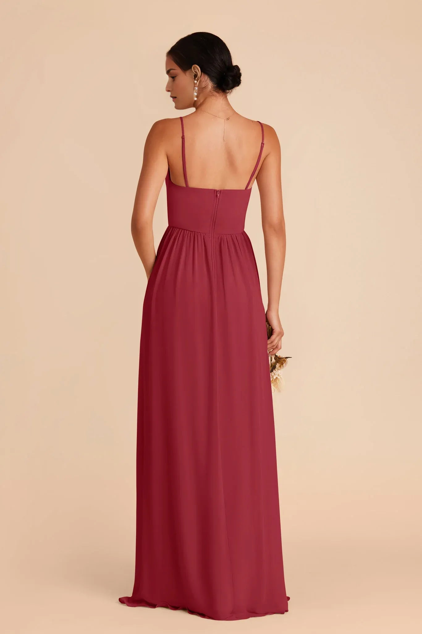 Chic A Line Chiffon Square Neck Spaghetti Strap Zipper Back Floor Length Bridesmaid Dress